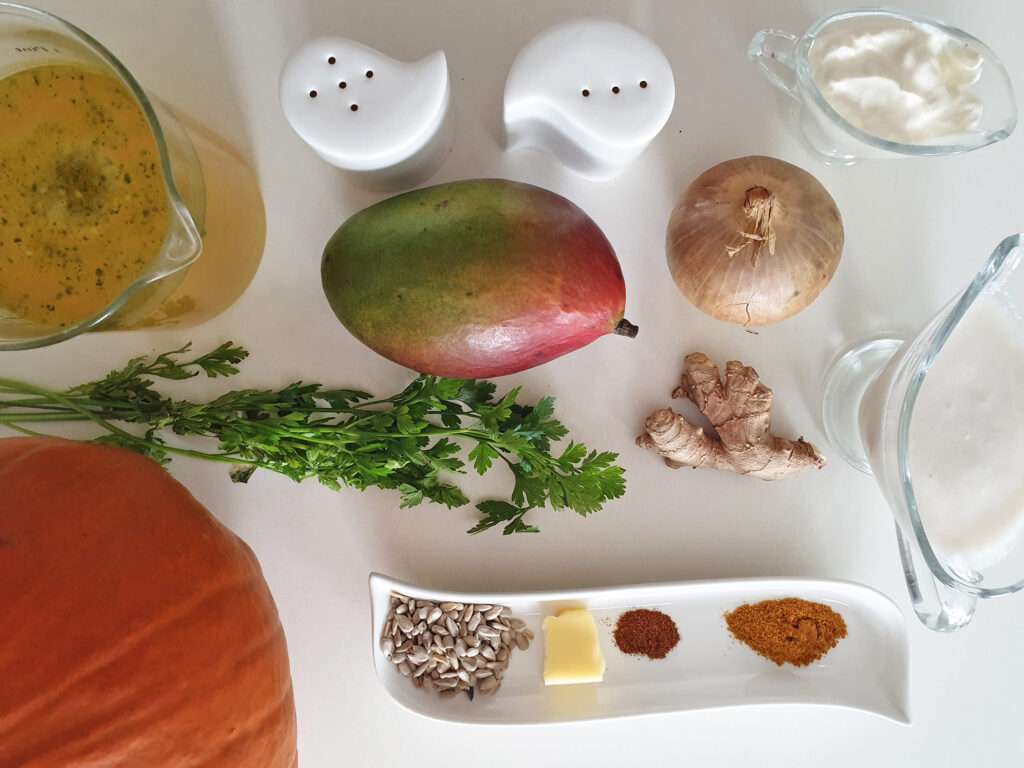 Krem z dyni i mango - składniki przed przygotowaniem