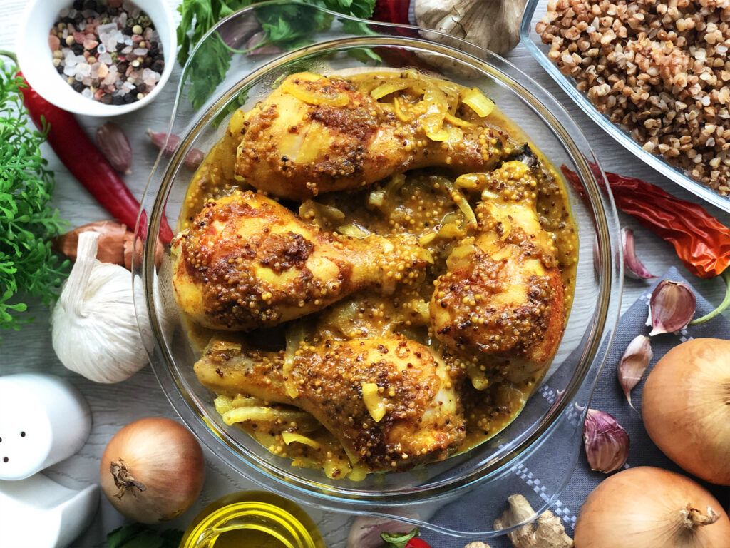 Udka kurczaka w sosie miodowo-musztardowym - gotowe danie