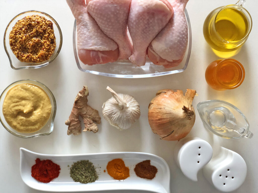 Udka kurczaka w sosie miodowo-musztardowym - składniki przed przygotowaniem