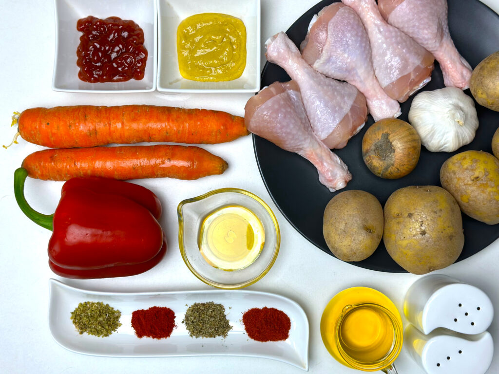 Kurczak zapiekany z warzywami - składniki przed przygotowaniem