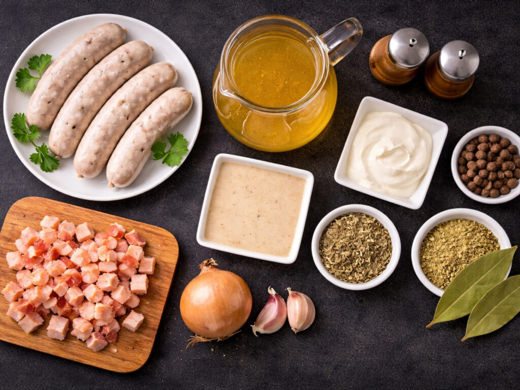 Żurek wielkanocny – tradycyjny żurek z białą kiełbasą - składniki przed przygotowaniem