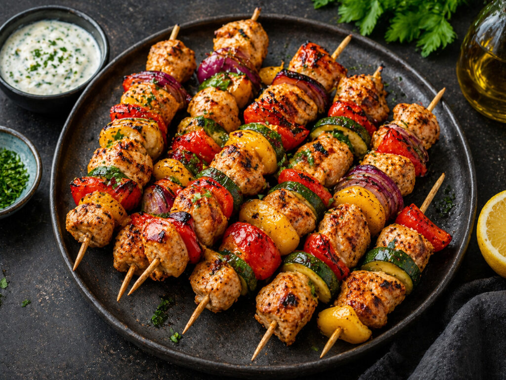 Grillowane szaszłyki z kurczakiem i warzywami - gotowe danie