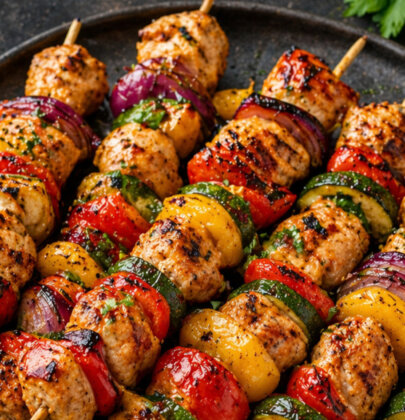 Grillowane szaszłyki z kurczakiem i warzywami