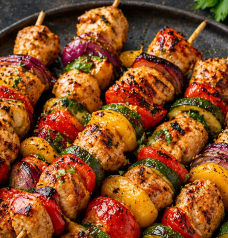 Grillowane szaszłyki z kurczakiem i warzywami