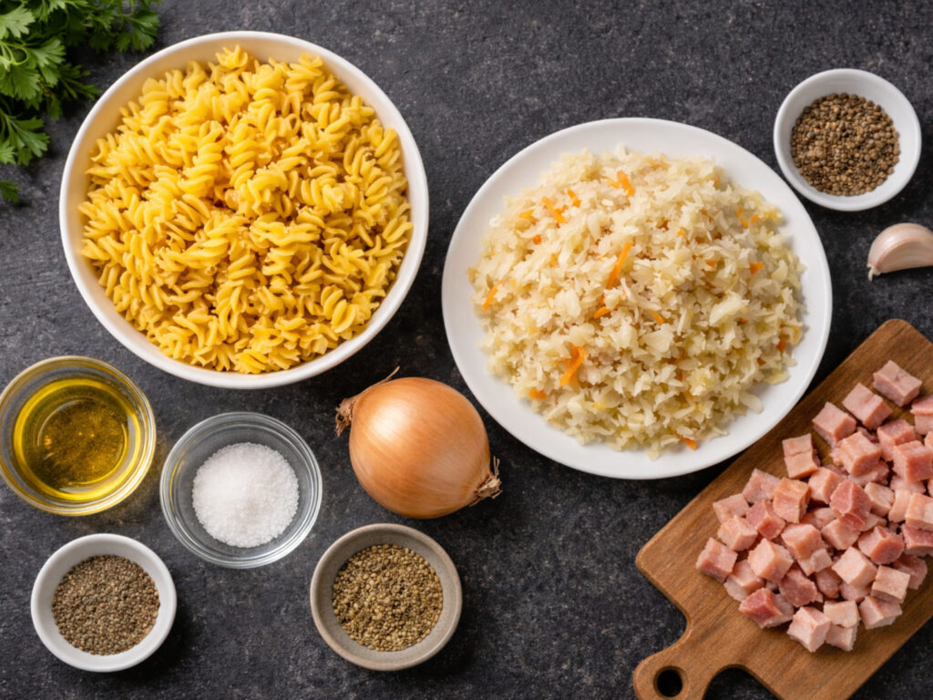 Makaron z kapustą - tradycyjny i prosty przepis - składniki przed przygotowaniem