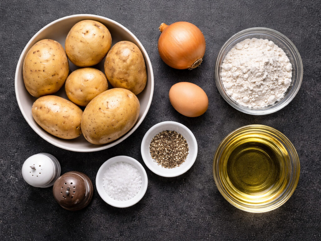 Placki ziemniaczane chrupiące - przepis domowy krok po kroku - składniki przed przygotowaniem