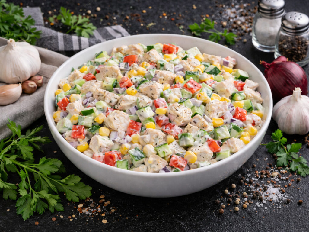 Sałatka z kurczakiem i jogurtem - zdrowa sałatka na szybki posiłek - gotowe danie