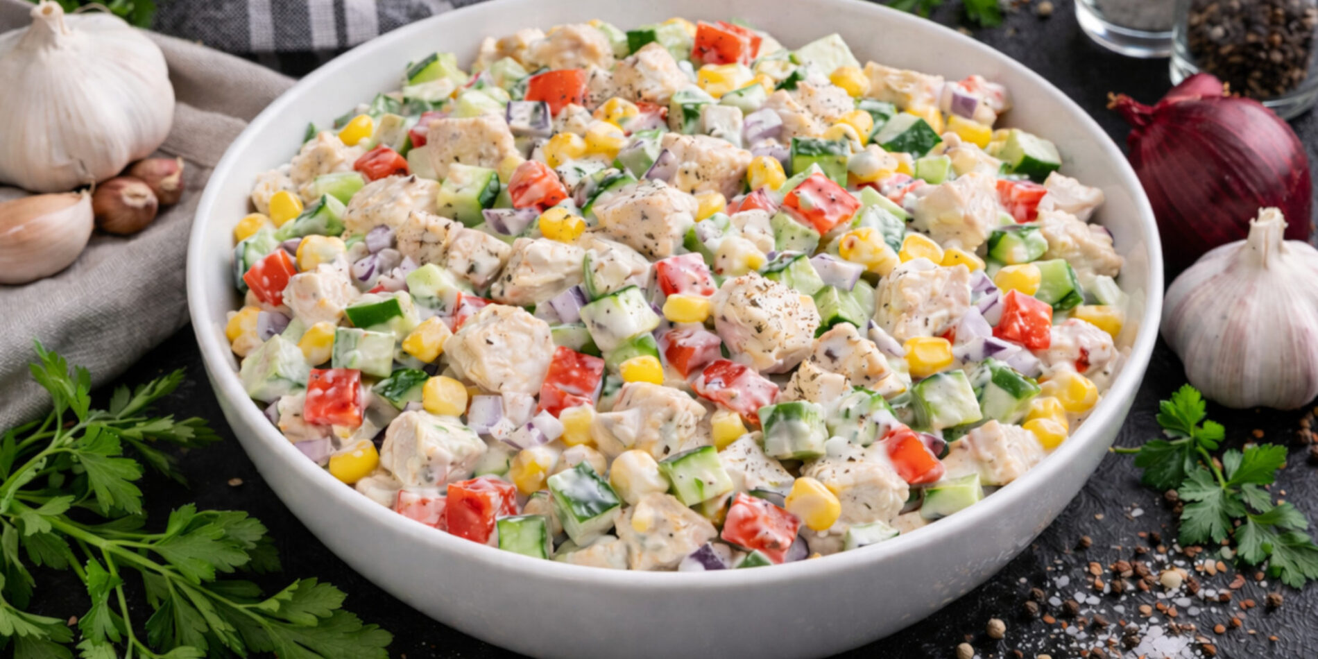 Sałatka z kurczakiem i jogurtem - zdrowa sałatka na szybki posiłek - propozycja przygotowania