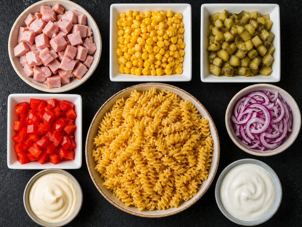 Sałatka makaronowa na grilla - tania i sycąca - składniki przed przygotowaniem