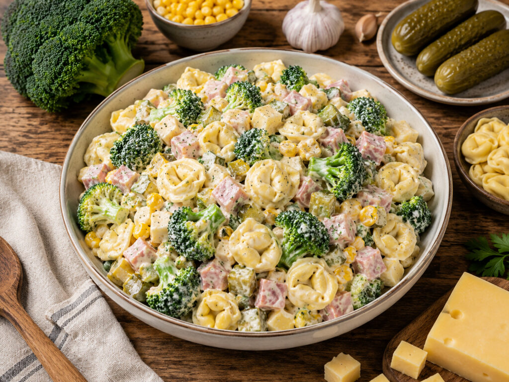 Sałatka z tortellini i brokułem - szybka sałatka na imprezę i kolację - gotowe danie