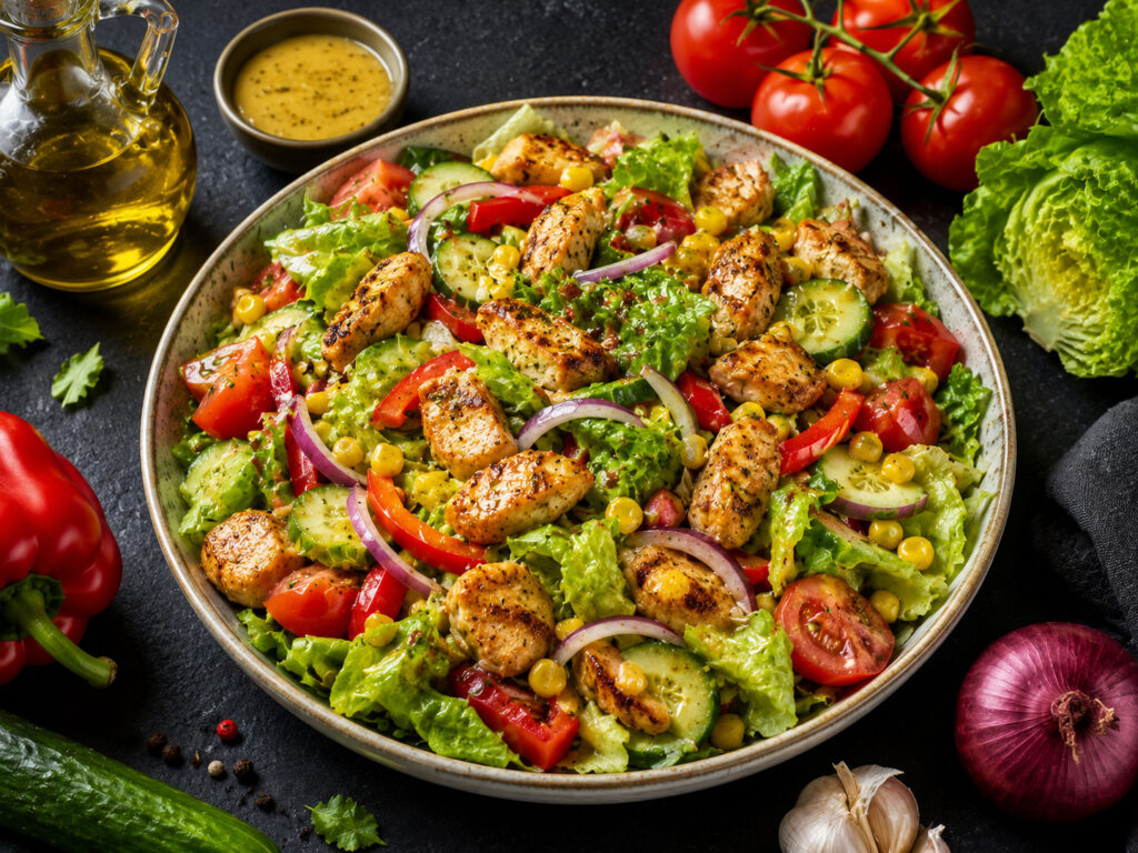 Sałatka z kurczakiem i warzywami - prosty przepis na lekki obiad - gotowe danie