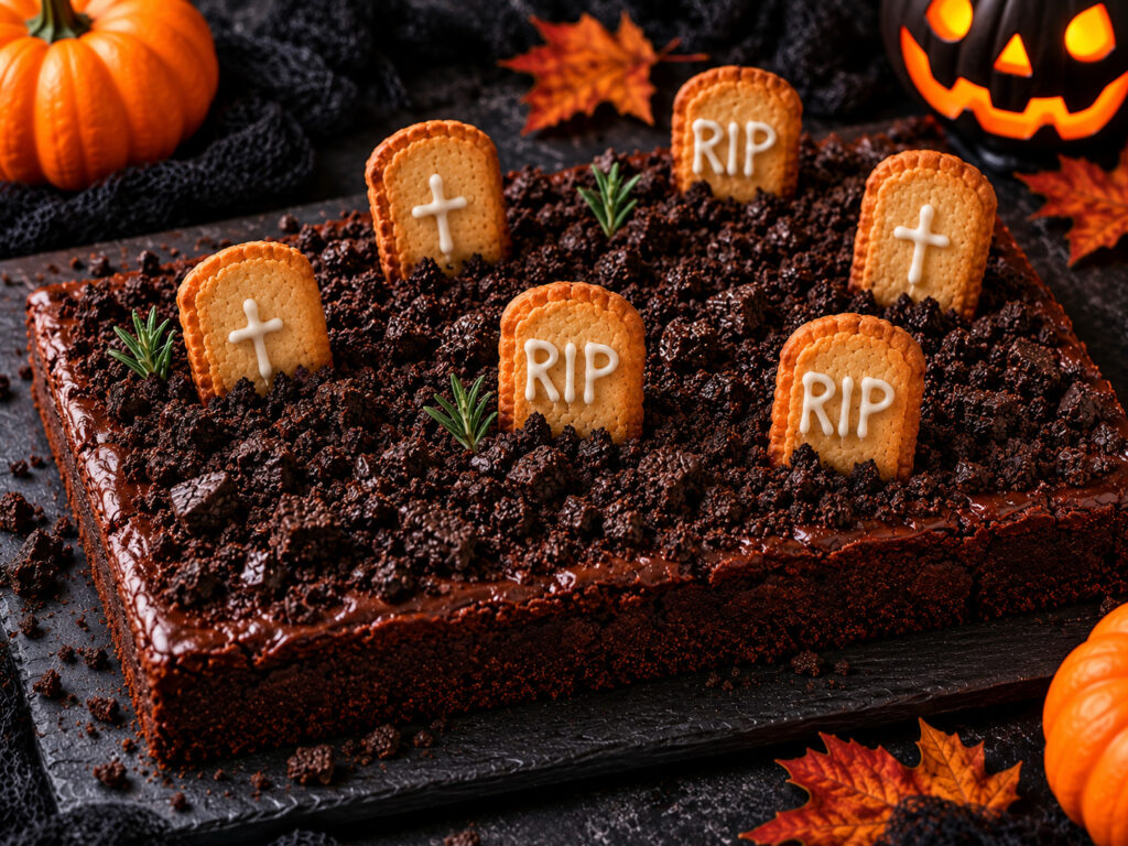 Brownie na Halloween z cmentarną dekoracją - gotowe danie