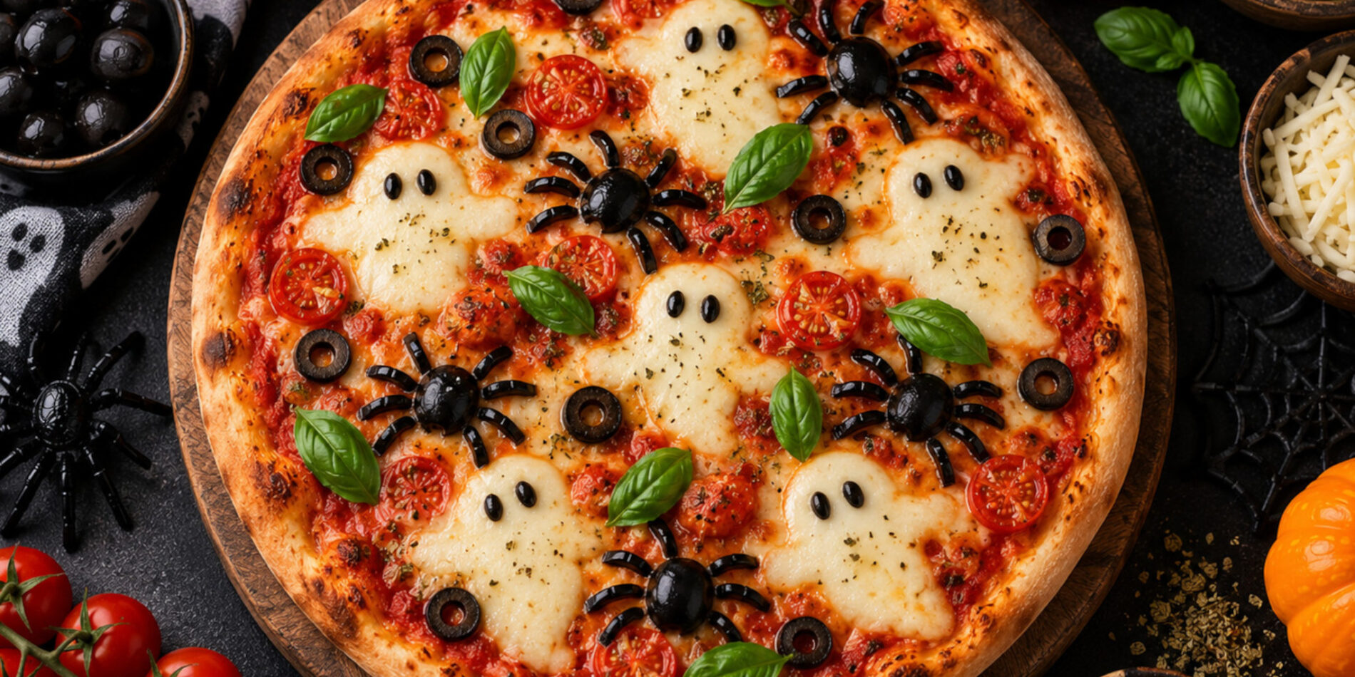 Pizza halloweenowa z duchami z mozzarelli - propozycja przygotowania